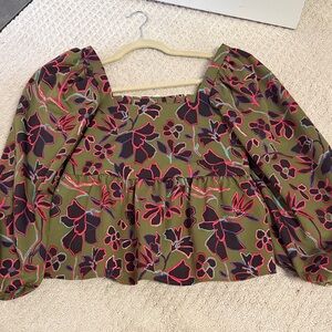 Croaby Puff Sleeve Top - Green and Pink